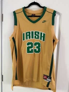 Nike Gold and Green LeBron James High School IRISH #23 Basketball Jersey